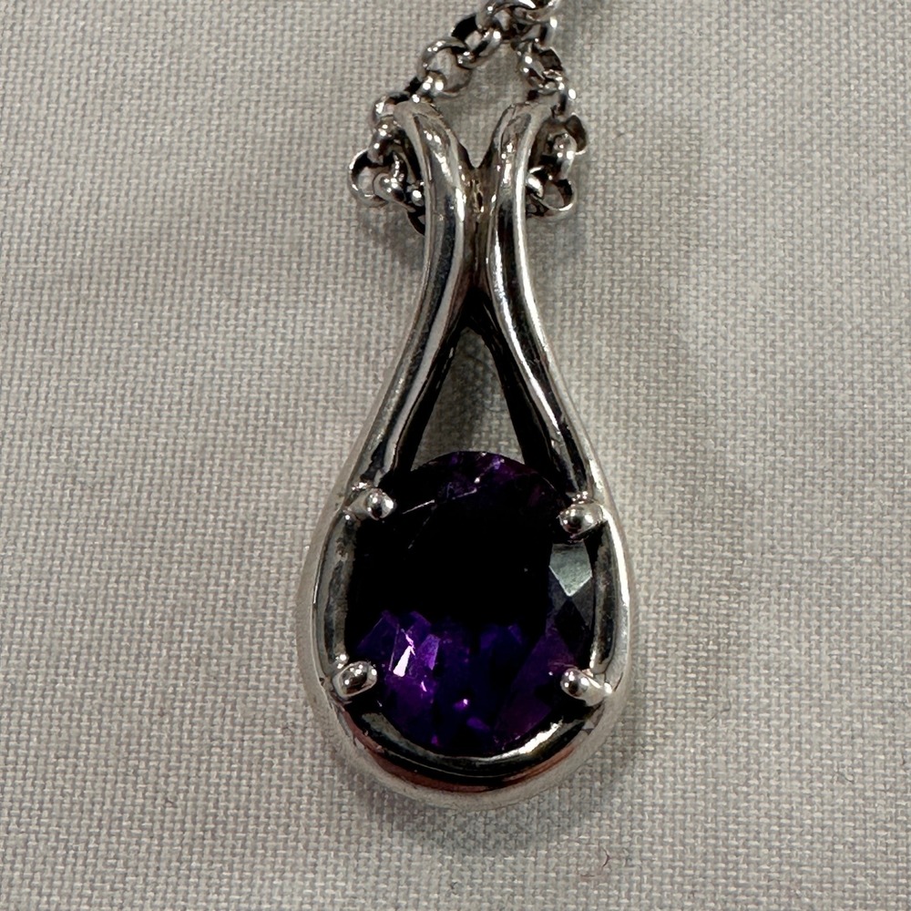 Kabana Amethyst Teardrop Pendant Necklace Womens 925 Sterling Silver Purple Boho